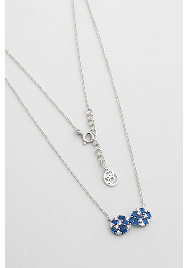 So Chic Sonsuz Mavi 18 Ayar Beyaz Altın Kaplama 45 Cm Gümüş Kolye Beyaz