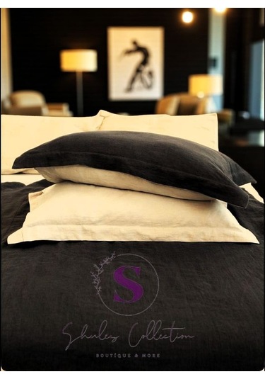 Siyah-naturel 100%100 Pamuklu Yıkamalı Vintage Çift Kişilik Nevresim Takımı, 200 X 220 Siyah