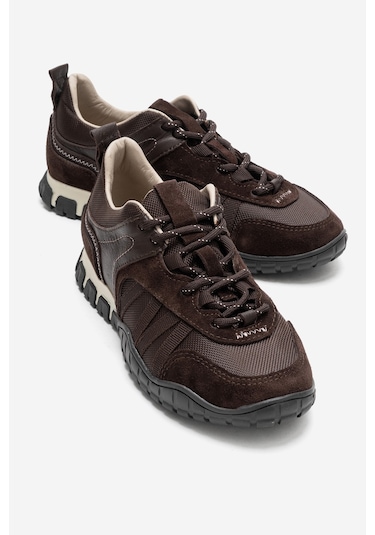 Fıera Kahverengi Hakiki Deri Fileli Kadın Günlük Sneaker Kahverengi