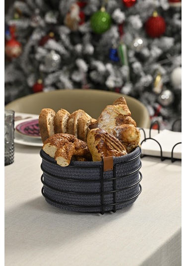 Mat Siyah Yuvarlak Ekmek Sepeti Şık,ekmeklik Mavi Hasır Örmeli Makrome-çok Amaçlı Metal Paslanmaz Siyah