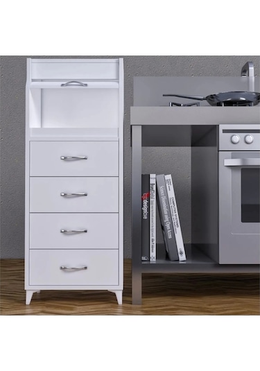 Ahşap Bombeli Tek Çekmeceli Mutfak Kiler Dolabı Ekmeklik Beyaz Kurulu