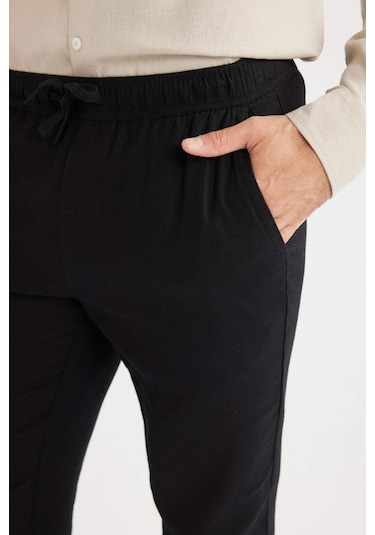 DeFacto Yazlık Jogger Keten Düz Paça Pantolon D7542AX25SPBK34