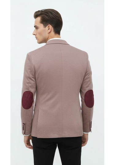 Plus Scorpion Açık Pembe Erkek İtalyan Kesim Blazer Ceket Kol Yamali, Slim Fit, Şık Ve Modern Tasarım Pembe