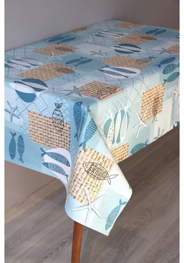 Elyaf Silinebilir Pvc Muşamba Masa Örtüsü 1253-1-balıkmavi Mavi