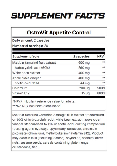 Ostrovit Appetite Control Hca Garcinia Cambogia Apple Cider Vinegar 60 Caps Aromasız