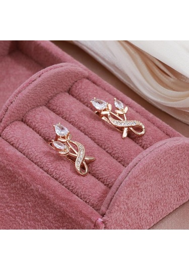 Altın&beyaz Zarif Gül Çiçek Damla Küpe Kadınlar Için Altın Renk Gelin Düğün Güzel Takı Lüks Küpe Hediyeler