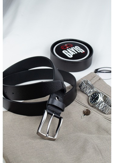 Özel Kutulu Siyah Gerçek Deri Erkek Kumaş Pantolon Kemeri