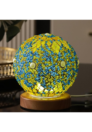 Homyl Gece Işığı Yatak Başı Usb Cam Mozaik Top Türk Lambası Yeşil Çok Renkli