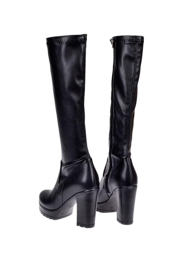 Pullman Streç Topuklu Kadın Çizme İz-1080 Siyah-siyah Siyah