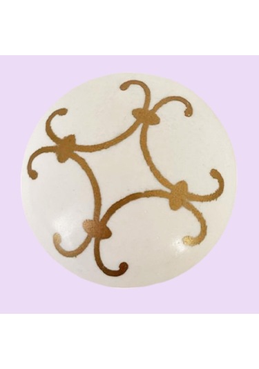 8 Adet Defne Altın Çizgili Beyaz Polimer Düğme Kulp Altın Tablalı Mobilya Mutfak Dolabı Çekmece Kulbu Kulpları