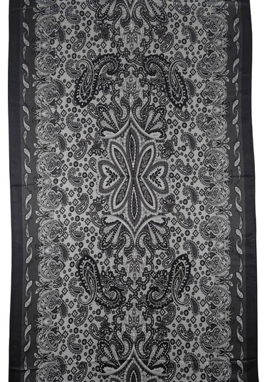 Enba Etnik Desenli Soft Pamuklu Şal 75x190 Cm Siyah - Gri