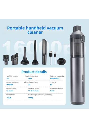 Araç İçi Küçük Yüksek Emişli Elektrikli Süpürge: Taşınabilir Şişirilebilir Çift İşlevli-sarı Siyah