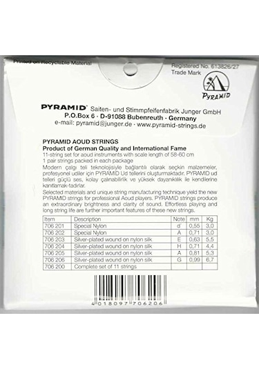 Pyramid 706200 Model Alman Profesyonel Ud Teli-Mızrap