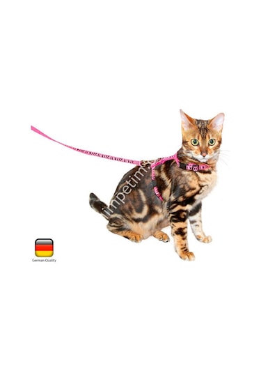 Kedi Gezdirme Tasması 120 CM Kayışlı Zebra Desenli Pembe