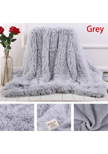 Yumuşak Taklit Kürk Mercan Polar Battaniye Kış Sıcak Bulanık Tüylü Kabarık Battaniye Kapak Lüks Peluş Bulanık Yatak Örtüsü Battaniye Yatak Gri