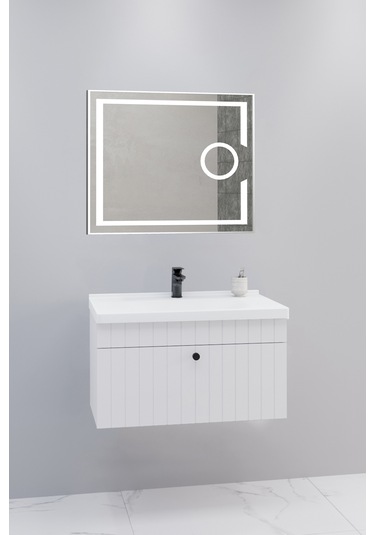 Alice 80 Cm Banyo Dolabı Kiev Led Aynalı Beyaz - Boy Dolap Hariç Beyaz