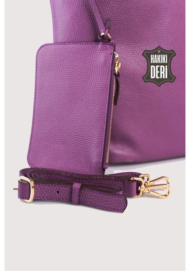 Hakiki Deri Kadın Omuz Çantası Mürdüm Smr9199 Mürdüm