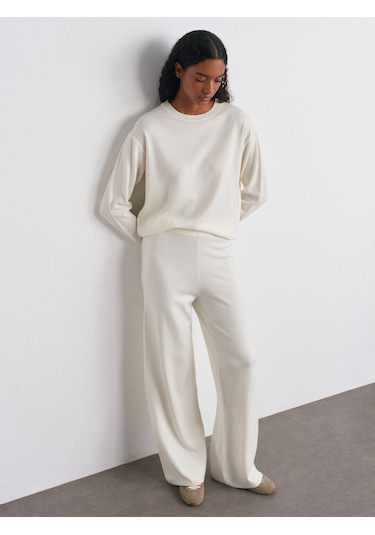 Dilvin 70163 Beli Lastikli Yünlü Triko Pantolon-ekru Ekru