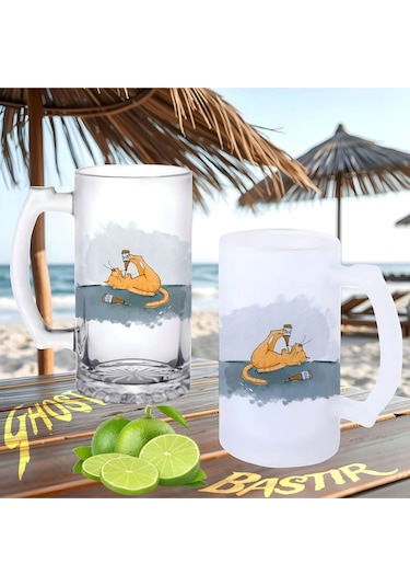 Alkolik Kedi Buzlu Ya Da Buzsuz Bira Bardağı 068