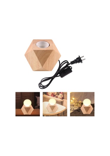 Soulader E27 Duyulu Retro Masa Lambası Elmas Desenli Ahşap Gece Lambası Dekoratif Aydınlatma Çok Renkli