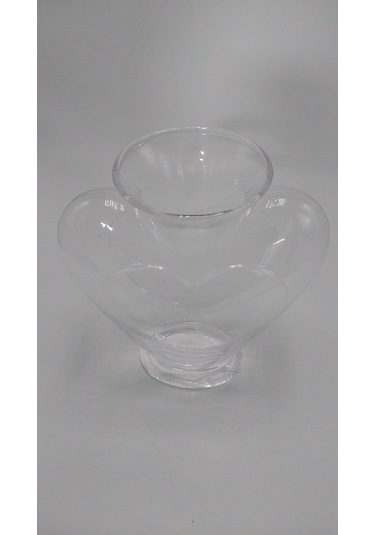 El Yapımı Cam Kalp Vazo Şeffaf 23cm