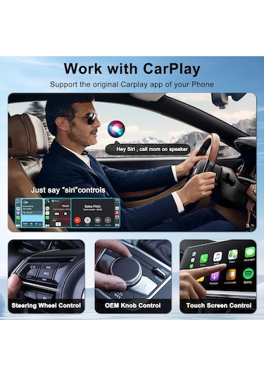 Maiyame Apple İphone İçin Kablosuz Carplay Dönüştürücü, Araç İçin Akıllı Multimedya Adaptörü, Siyah Kare Desenli, Usb/type-c Desteğiyle Kolay Kurulum