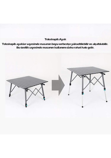 Madfox Skylite Yükseklik Ayarlı Katlanır Kamp Masası Siyah Siyah