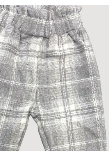 Çikoby Kız Çocuk Bel Lastikli Ekose Pantolon-13669 Gri