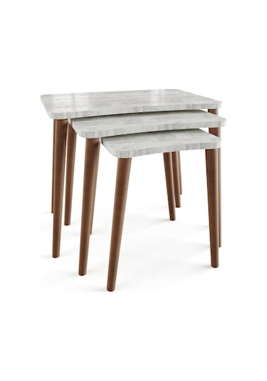 Zigon Sehpa & Yan Sehpa 3'Lü Ahşap Ayaklı Salon Seti- Kristal