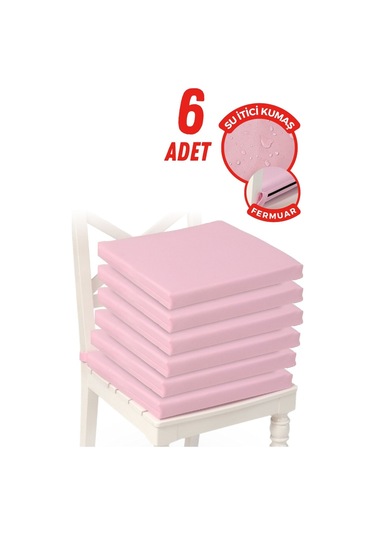 4'lı Sandalye Minderi Su İtici Kumaş 40x40 Cm Sünger Sandalye Minderi Bağcıklı Pembe