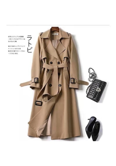 Uzun Moda İngiliz Tarzı Şık Tesettüre Uygun Dış Giyim Kadın Ceket Haki