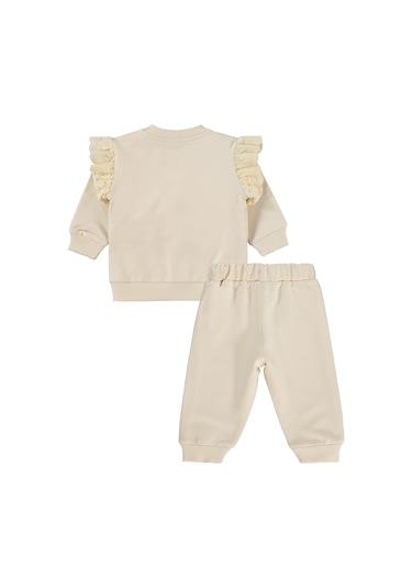 Civil Baby Çiçek Nakışlı Hırkalı 6-18 Ay Takım - Bej