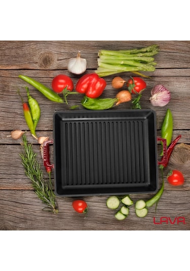 Lava Döküm Dikdörtgen Izgara Tavası Döküm Demir Yekpare Çift Kulplu Ölçü 26x32cm.-bordo Bordo