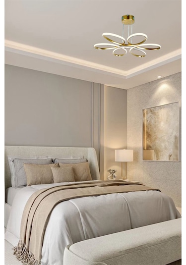 Modern Gold Papatya Tek Renk Beyaz&sarı&günşığı Led Avize Gold