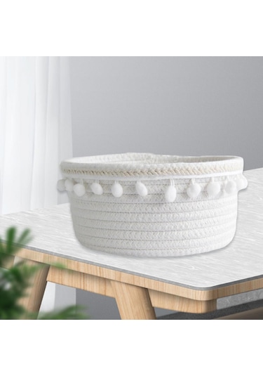 Suntek Güzel Yumuşak Depolama Sepeti Dokuma Pamuk İpliği Yün Beyaz Peluş Top Beyaz