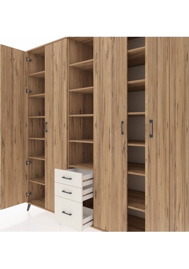 Kronos Dolap 17 Raflı 3 Çekmeceli 4 Kapaklı 220x59x243 Çam-çam/aytaşı Atlas Çam/aytası