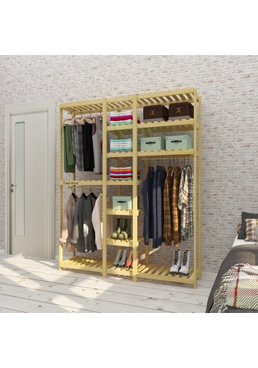 Tres Espejo - Açık Ahşap El Yapımı Elbise Dolabı Tornavida - Matk