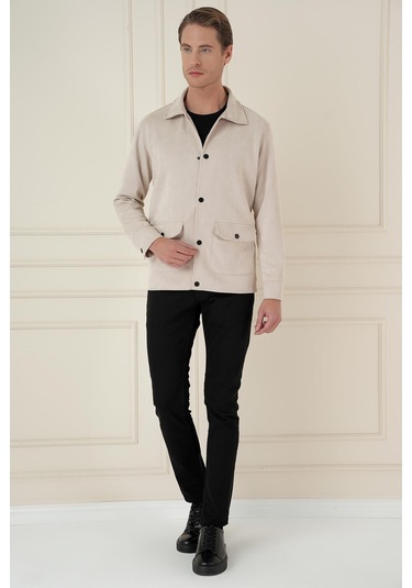 Comfort Fit Mono Yaka Kapaklı Cep Casual Taş Ceket C 699 Taş