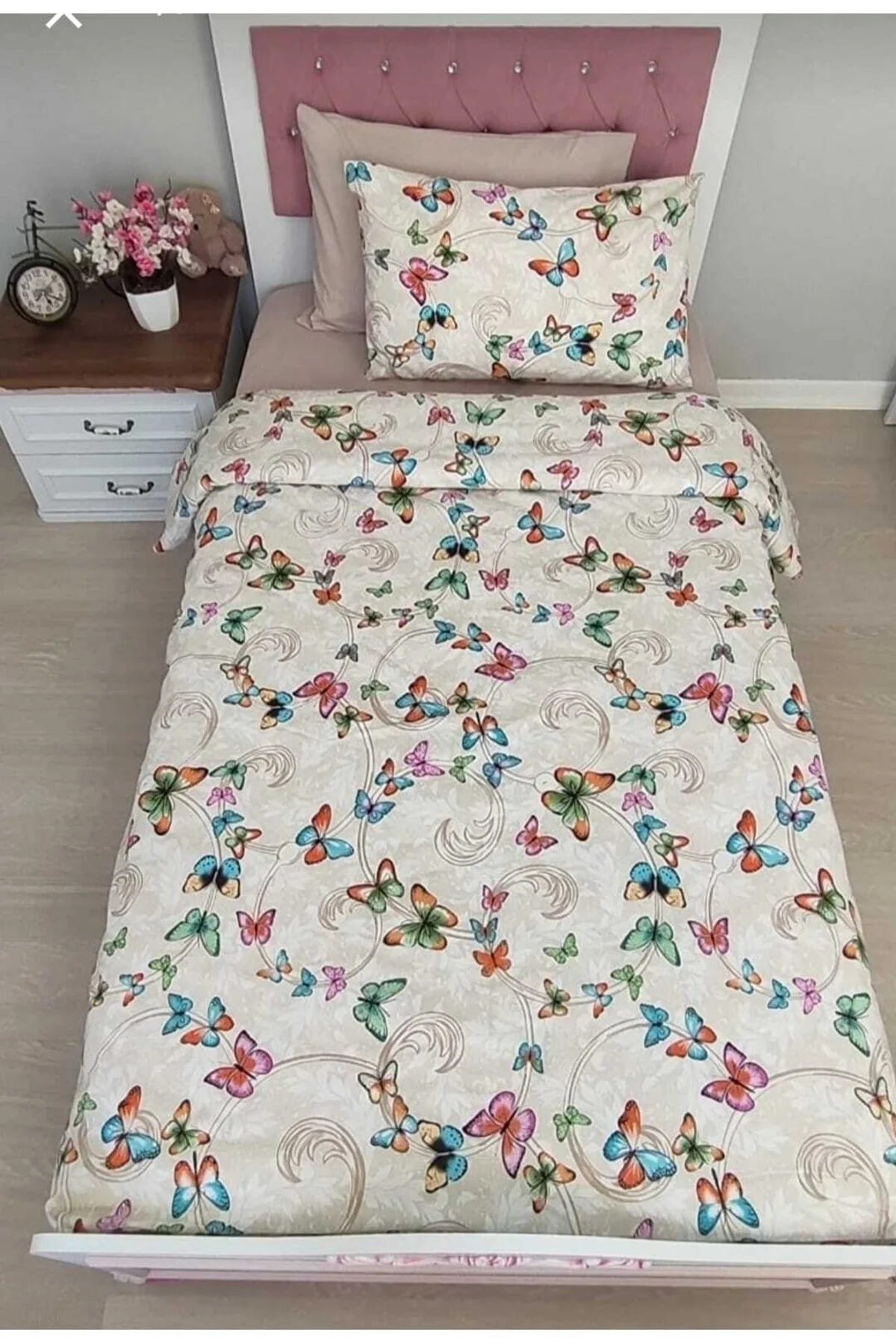 Tek Kişilik Premium Ranforce Yumuşak Dokulu Lastikli Çarşaf Takımı Mor Kalpli