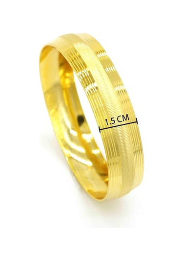 Altın Kaplama Dikey Çizgili Bilezik 15 Mm Kalınlık Blz-1104 Altın
