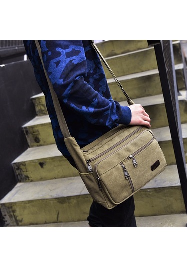 Moda Günlük Kanvas Çok Bölmeli Omuz Çantası D7118 Kahverengi