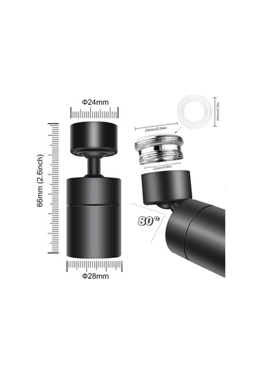 Musluk Perlatör, 360 Dönebilen Ağız Mutfak Bataryası, Siyah, 2 Parçalı, Sprey Filtresi Banyo Lavabosu Diğer