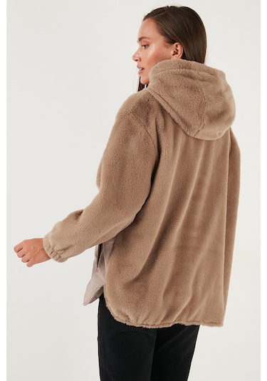 Lela Comfort Fit Kapüşonlu Yumuşak Dokulu Bayan Mont 497Holly Bej