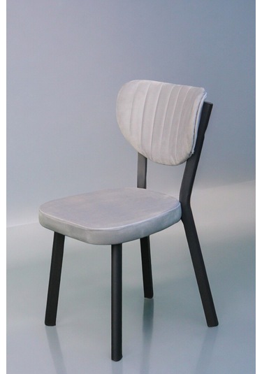 Rita Serisi, 6 Adet Gri Renk Elma Model Mutfak Sandalyesi, Yemek Sandalyesi Siyah Metal Ayak