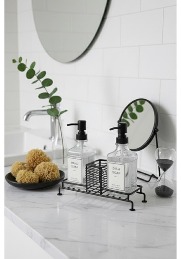 2 Li Cam Ayaklı Sıvı Sabunluk Seti Siyah 500 Ml-gp0537-3 Siyah