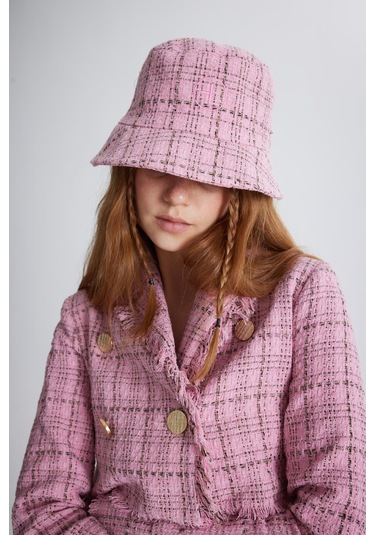Holly Lolly Tüvit Kumaş Logolu Bucket Tweed Şapka Pembe