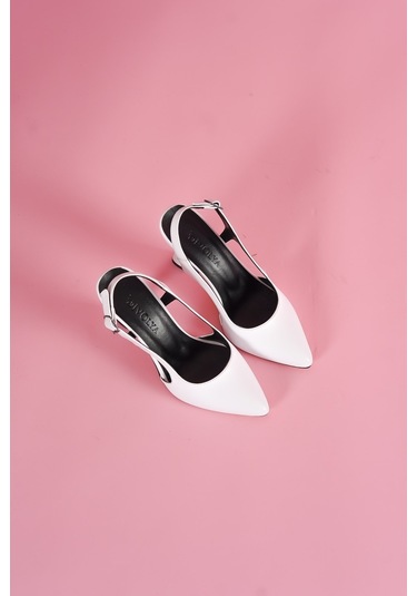 Duck Beyaz Yanları Açık Topuklu Ayakkabı