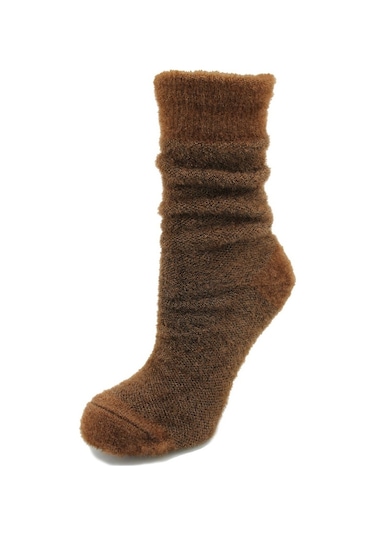 Tüylü Kahverengi Kalın Kışlık Kadın Çorap Kahve