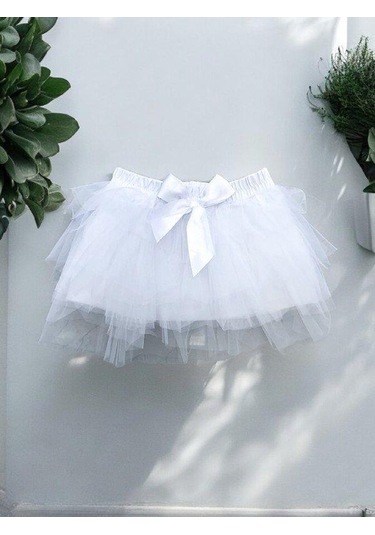Kız Çocuk Kat Kat Tüllü Tütü Etek-14368 Beyaz