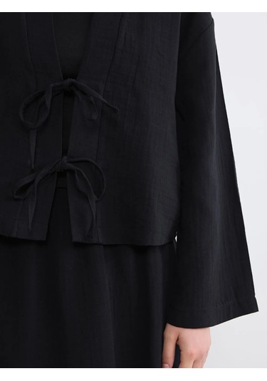 Lc Waikiki Siyah Şal Yaka Oversize Kadın Kimono